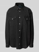 Regular fit overhemdblouse in jeanslook met drukknoopsluiting