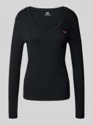 Shirt met lange mouwen en labelstitching en V-hals