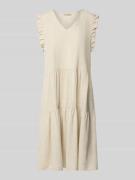 Knielange jurk van een mix van viscose en linnen met V-hals