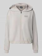 Sweatjack met labelprint en ritssluiting