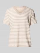 T-shirt met geribde V-hals