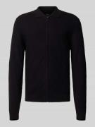 Slim fit gebreid jack van viscosemix met platte kraag