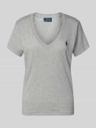 T-shirt met labelstitching en V-hals