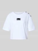 T-shirt met labelprint en sierknopen