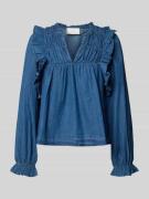 Regular fit jeansblouse met ruches, model 'Janis'