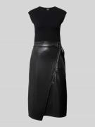 Getailleerde midi-jurk met rokdeel van kunstleer, model 'FLEDERI'