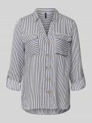 Overhemdblouse met opgestikte paspelzakken op de borst, model 'BUMPY'