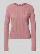 Slim fit gebreide pullover met ronde hals en kabelpatroon