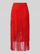 Leren rok met franjes en ritssluiting aan de achterkant