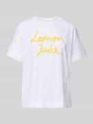 T-shirt met geribde ronde hals