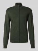 Slim fit gebreid jack van viscosemix met ritssluiting