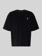 T-shirt met geribde ronde hals