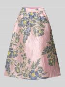 Regular fit midirok met all-over bloemenstitching