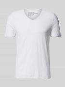 T-shirt met geribde ronde hals