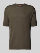 T-shirt met geribde ronde hals