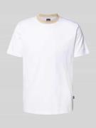 T-shirt met geribde ronde hals, model 'Tessler'