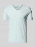 T-shirt met geribde ronde hals