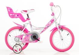 Dino Kinderfiets Meisjesfiets 14 inch met zijwieltjes, mand en poppenz...