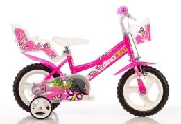 Dino Kinderfiets Meisjesfiets 12 inch met zijwieltjes, mand en poppenz...