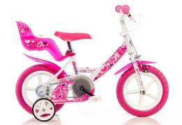 Dino Kinderfiets Meisjesfiets 12 inch met zijwieltjes, mand en poppenz...