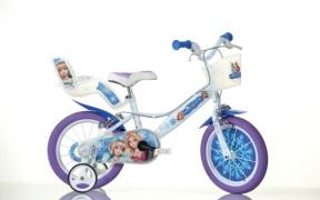 Dino Kinderfiets Snow Queen sneeuwkoningin met zijwieltjes, mand en po...