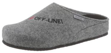 Tofee Pantoffels met een opschrift "#off-line!"