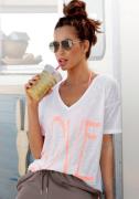 Vivance Shirt met V-hals met neon print, t-shirt, strandshirt in losse...