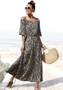 Lascana Maxi-jurk met bloemenprint en carmen halslijn, zomerjurk, stra...