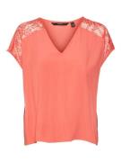 NU 20% KORTING: Vero Moda Shirt met V-hals VMRUSK LACE V-NECK SS TOP W...