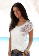 Beachtime Shirt met korte mouwen Met print en delicate kant bij de hal...