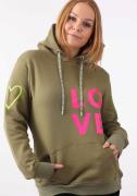 Zwillingsherz Hoodie met geborduurd neon-smiley en koord met opdruk