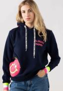 Zwillingsherz Hoodie Always Happy met smiley-print van frotté en neon ...