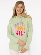 Zwillingsherz Hoodie "Love Yourself" met capuchon en flockprint in fri...