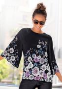 Lascana Blouse zonder sluiting met bloemenprint en trompetmouwen, blou...