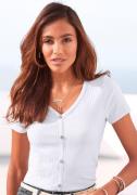 Lascana Shirt met korte mouwen van geribde stof met decoratieve knoops...