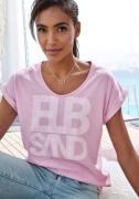 Elbsand T-shirt Eldis met logoprint, korte mouwen shirt van katoenmix,...