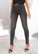 Lascana High-waist jeans met zichtbare knoopsluiting en stretchpercent...