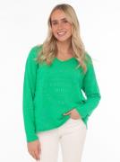 Zwillingsherz Sweatshirt "Positive Mind" met v-halslijn in used look e...