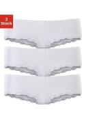 Lascana Hipster van elastische katoen met delicate kant (3 stuks)