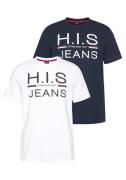 H.I.S Shirt met ronde hals slank gesneden, bedrukt ontwerp, ronde hals...