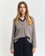 Gant Trui met V-hals WIDE RIBBED WOOL V-NECK met zij-splits in de zoom...