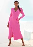Lascana Gebreide jurk -Loungejurk Wikkeljurk met tailleband, loungewea...