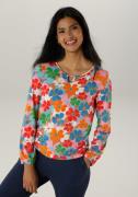 Aniston SELECTED Shirt met lange mouwen met cut-out en kleurrijke bloe...