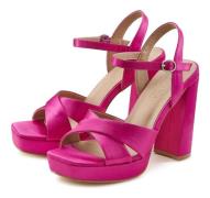Lascana Sandalen High heel sandaal met plateau en blokhak in satijnloo...