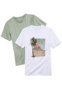 Beachtime T-shirt Vrijetijdsshirt met ronde hals en frontprint van 100...
