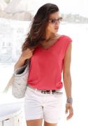 s.Oliver RED LABEL Beachwear T-shirt met sierbandjes bij de hals, shir...