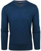 Suitable Merino Pullover V-Hals Indigo Blauw