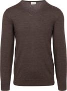 Profuomo Pullover V-Hals Merinowol Donkerbruin