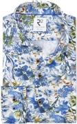 R2 Overhemd Linnen Blend Bloemenprint Blauw