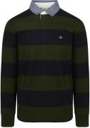 Gant Heavy Rugger Shield Longsleeve Polo Streep Navy Groen